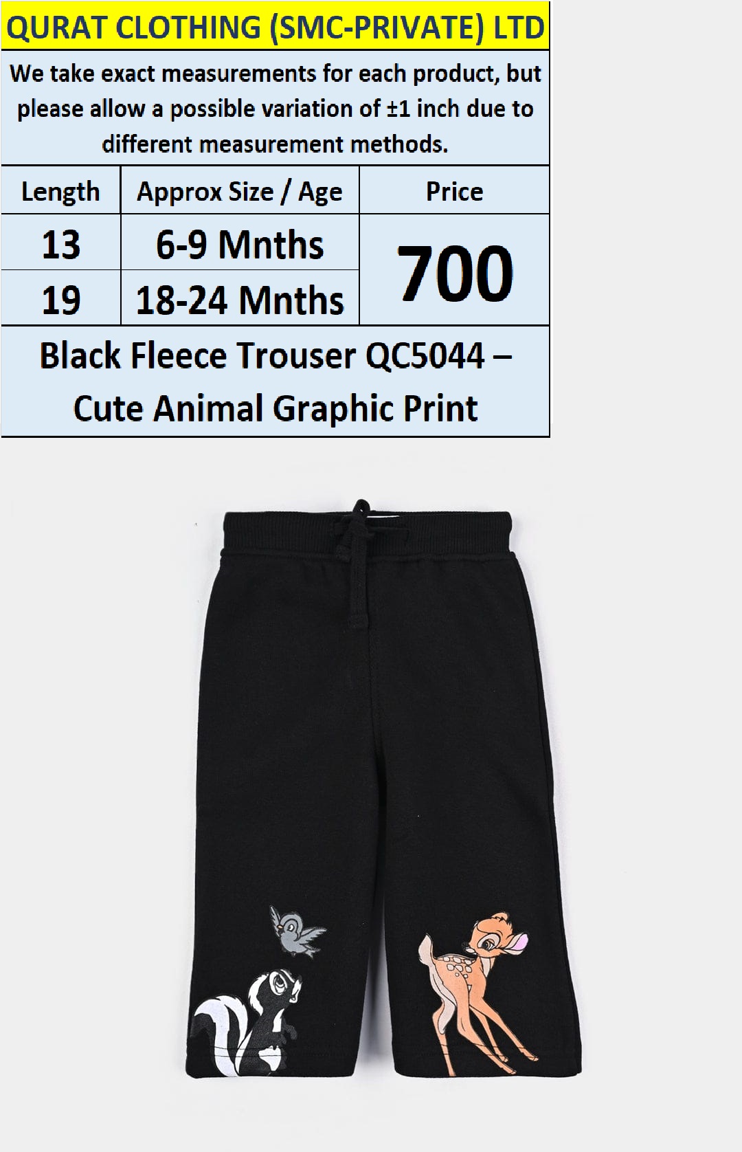 Black Fleece Trouser – Cute Animal Graphic Print QC5044