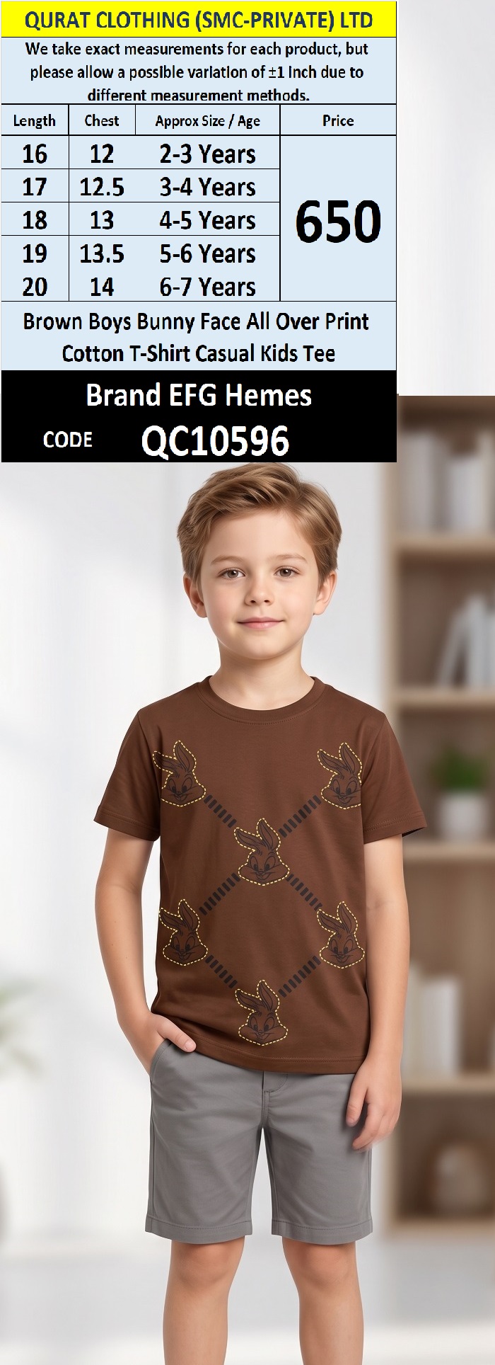 Brown Boys Bunny Face All Over Print Cotton T-Shirt Casual Kids Tee – QC10596