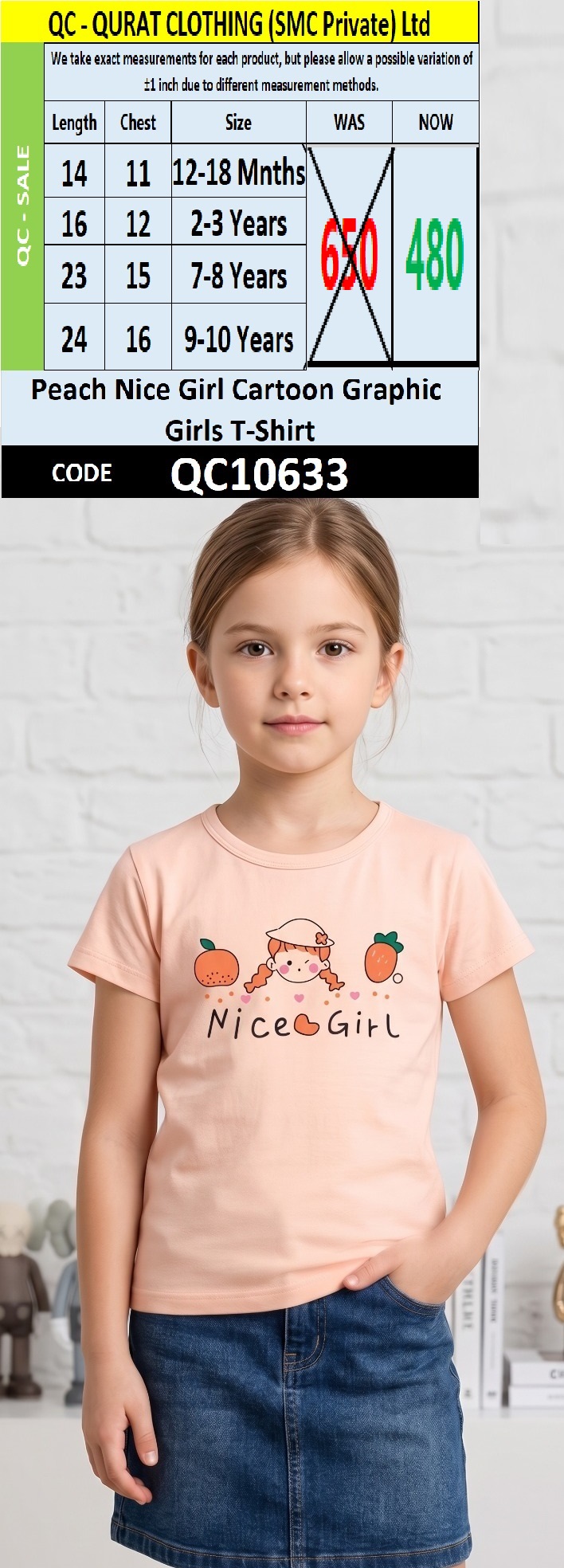 Peach Nice Girl Cartoon Graphic Girls T-Shirt QC10633