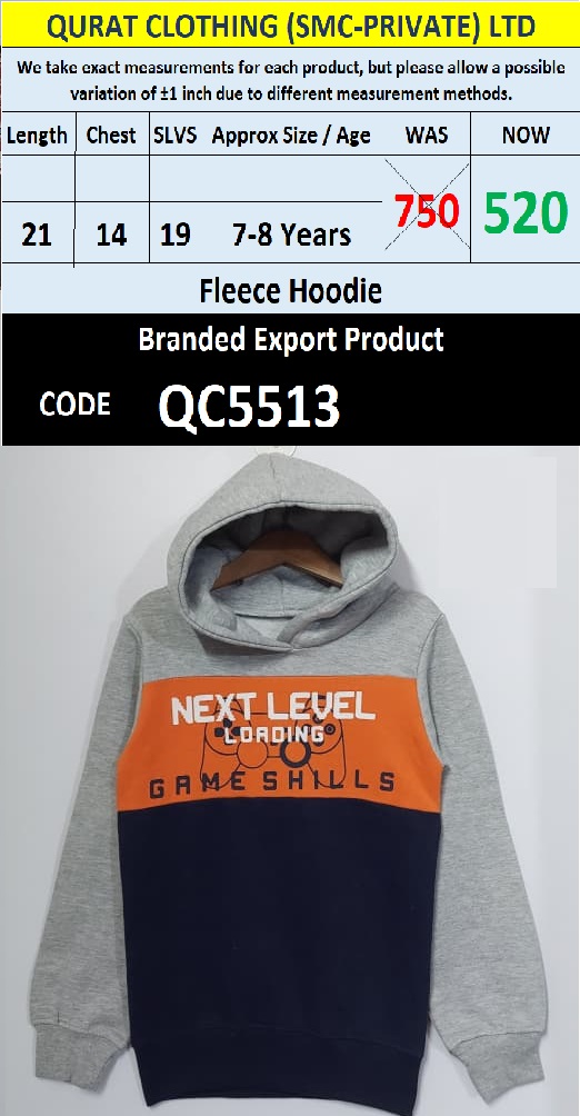 Branded Fleece Hoodie Export Product - QC5513