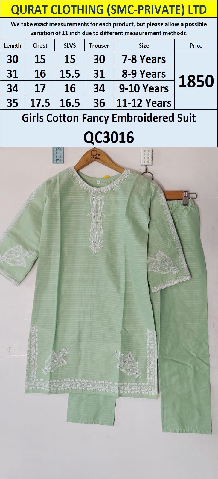 Cotton Fancy Embroidered Suit QC3016