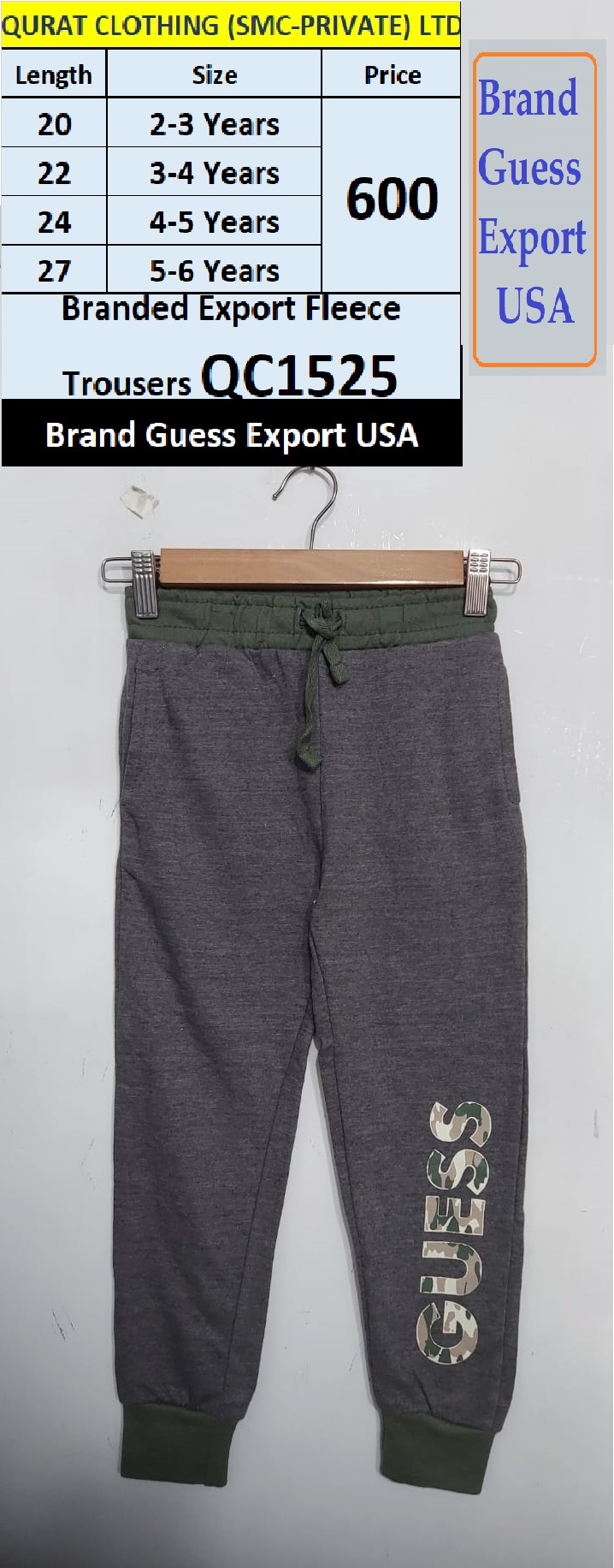 Guess Brand Export Fleece Trouser QC1525 Export USA