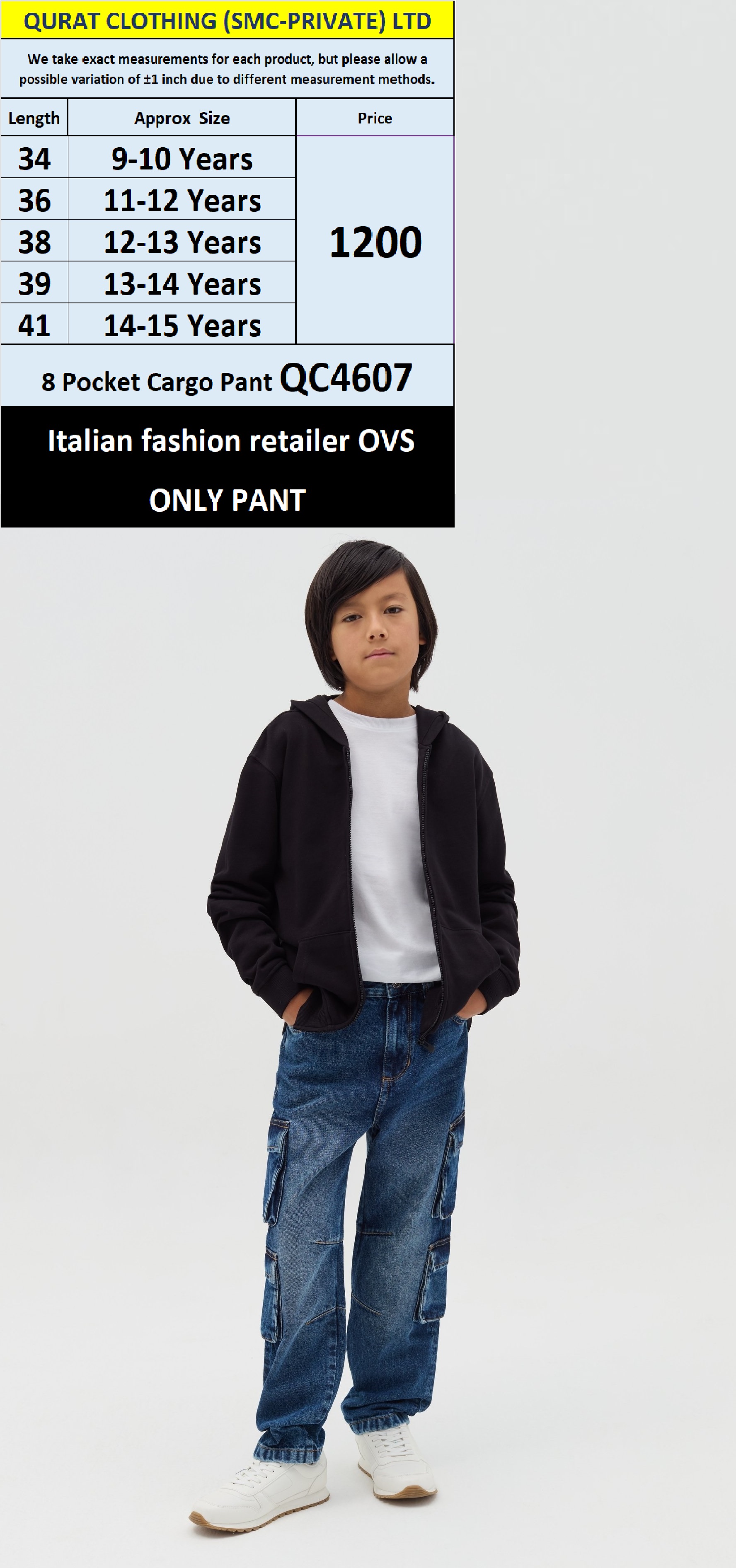 8 Pocket Cargo Denim Pant Brand Italian Fashion Retailer OVS - QC4607