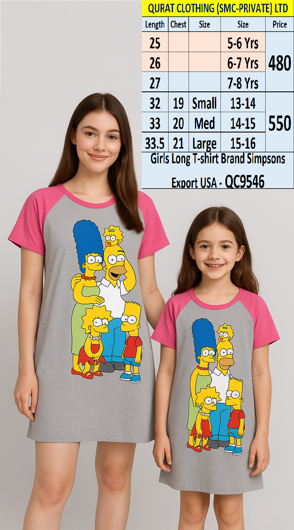 Girls Long T-shirt QC9546 Brand Simpsons Export USA