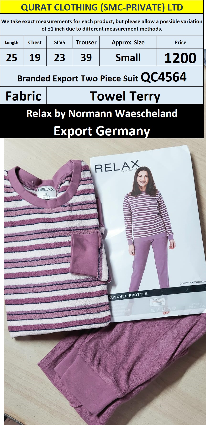 Relax by Normann Waescheland Branded Two Piece Suits QC4564 Export Germany