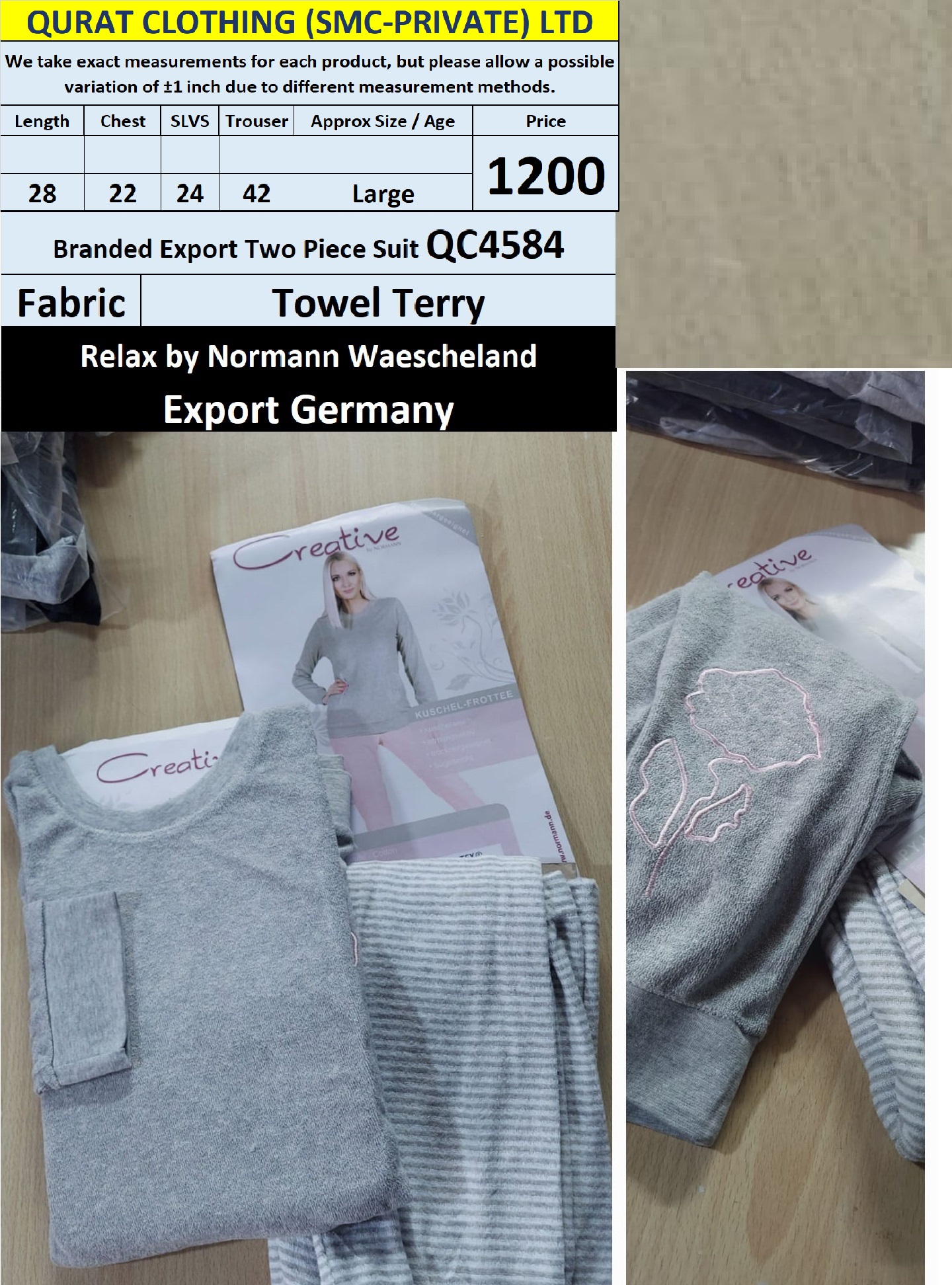 Relax by Normann Waescheland Branded Two Piece Suits QC4584 Export Germany