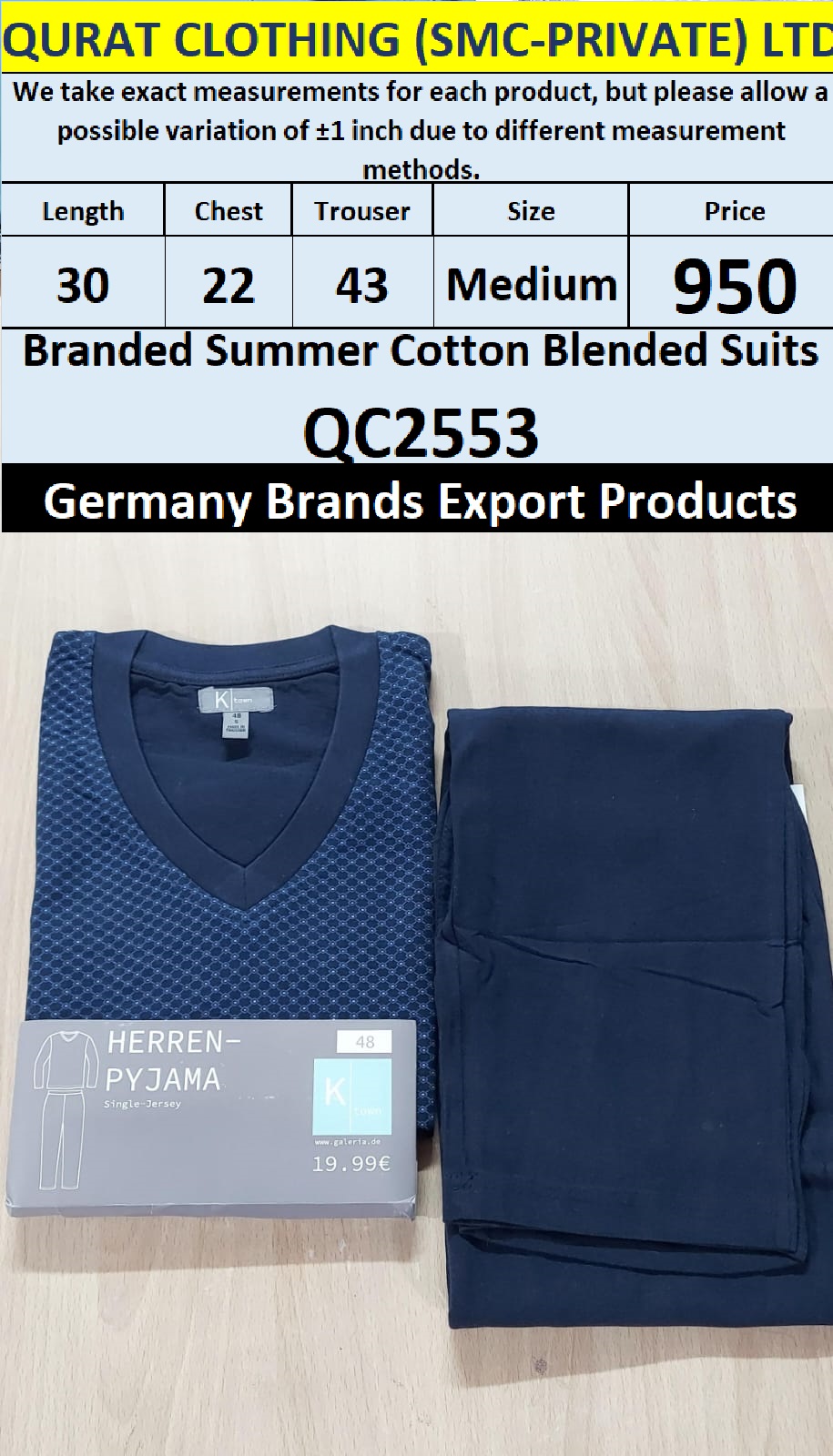 International Brands Summer Cotton Blended Suits Export Germany QC2553