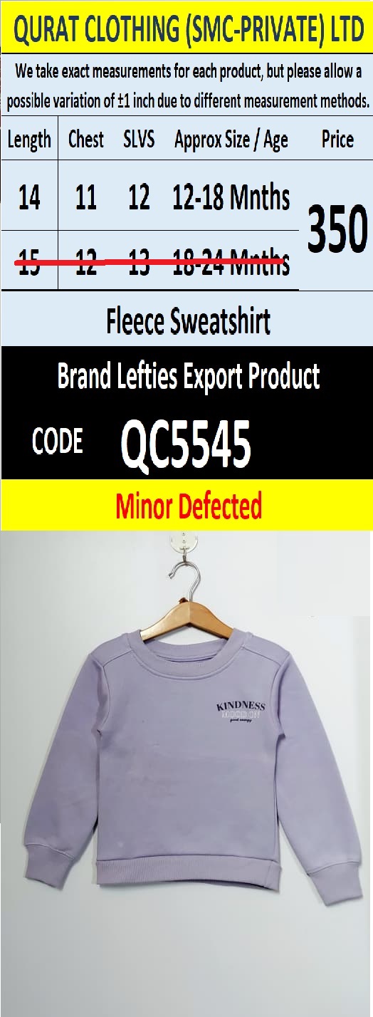 Lefties Brand Fleece Sweatshirt Export Europe or USA (Minor Defected Product) - QC5545