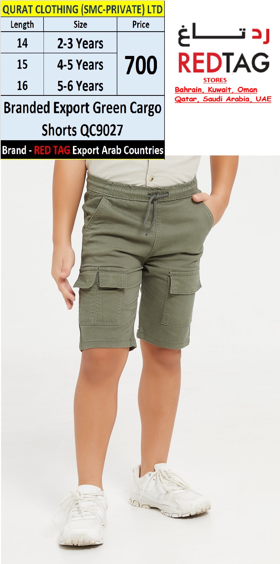 RED TAG Brand Green Cargo Shorts QC9027 Export Arab Countries