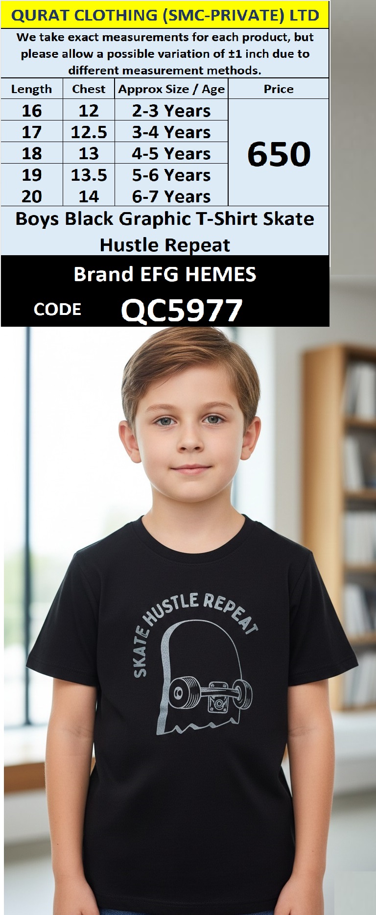 Black Cotton Blended T-Shirt SKATE HUSTLE REPEAT Printed Graphic – Kids Casual Tee – QC5977