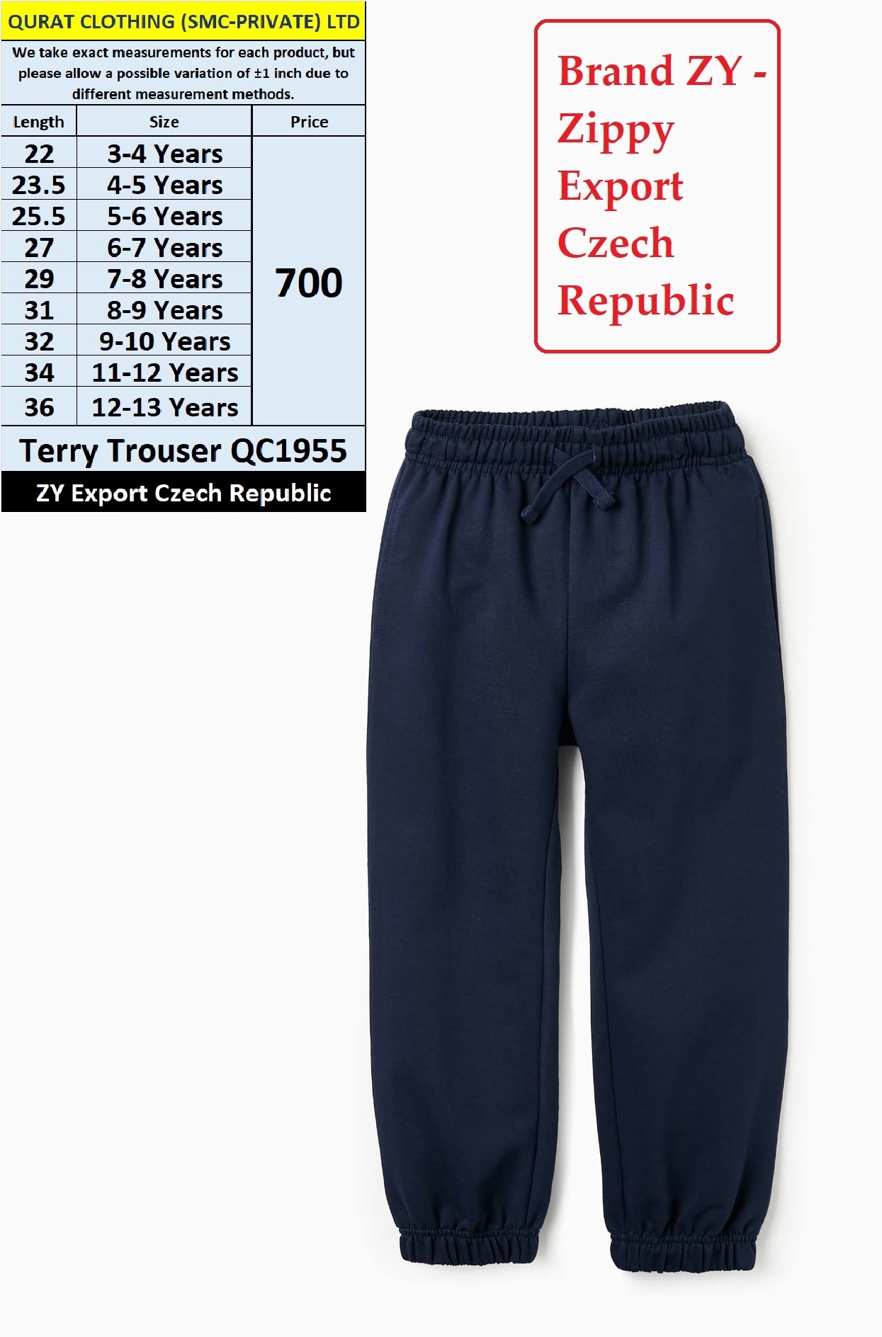ZY - Zippy Brand Terry Trouser QC1955 Export Czech Republic