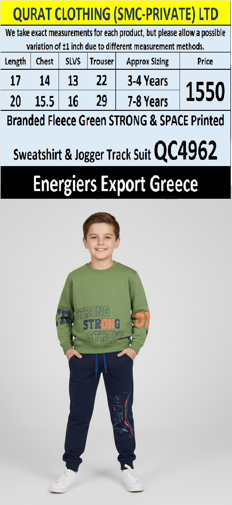 Energiers Green “STRONG” & Space Printed Fleece Sweatshirt & Jogger Track Suit QC4962 – Export Greece