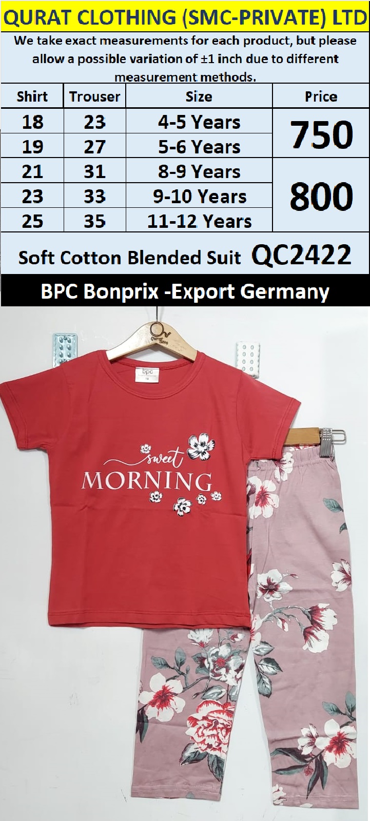 BPC Bonrpix Brand Soft Cotton Blended Suit QC2422 Export Germany