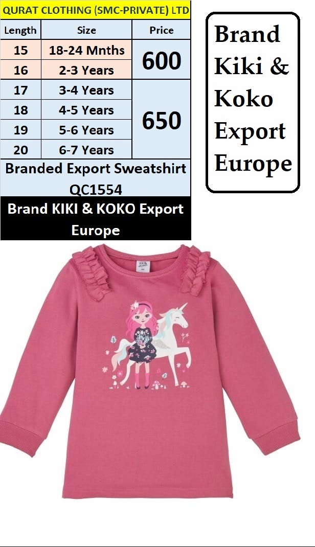 KIKI & KOKO Brand Pink Ruffles Unicorn & Doll Sweatshirt QC1554 Export Europe