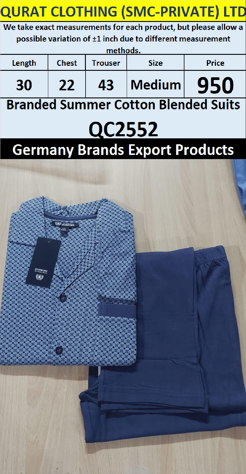 International Brands Summer Cotton Blended Suits Export Germany QC2552