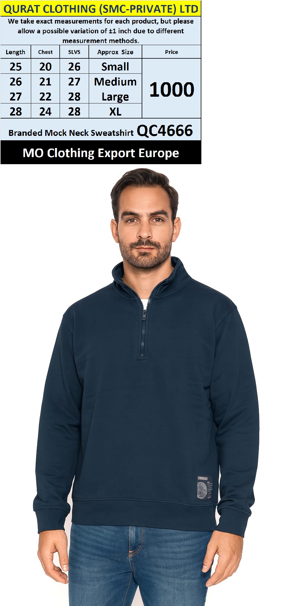 Mo Clothing Brand Mock Neck Sweatshirt QC4666 Export Europe