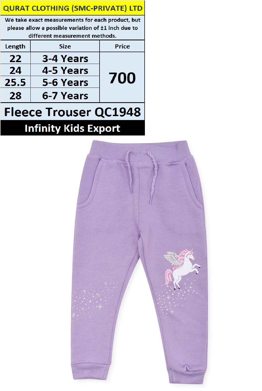 Infinity Kids Export Fleece Trouser QC1948 