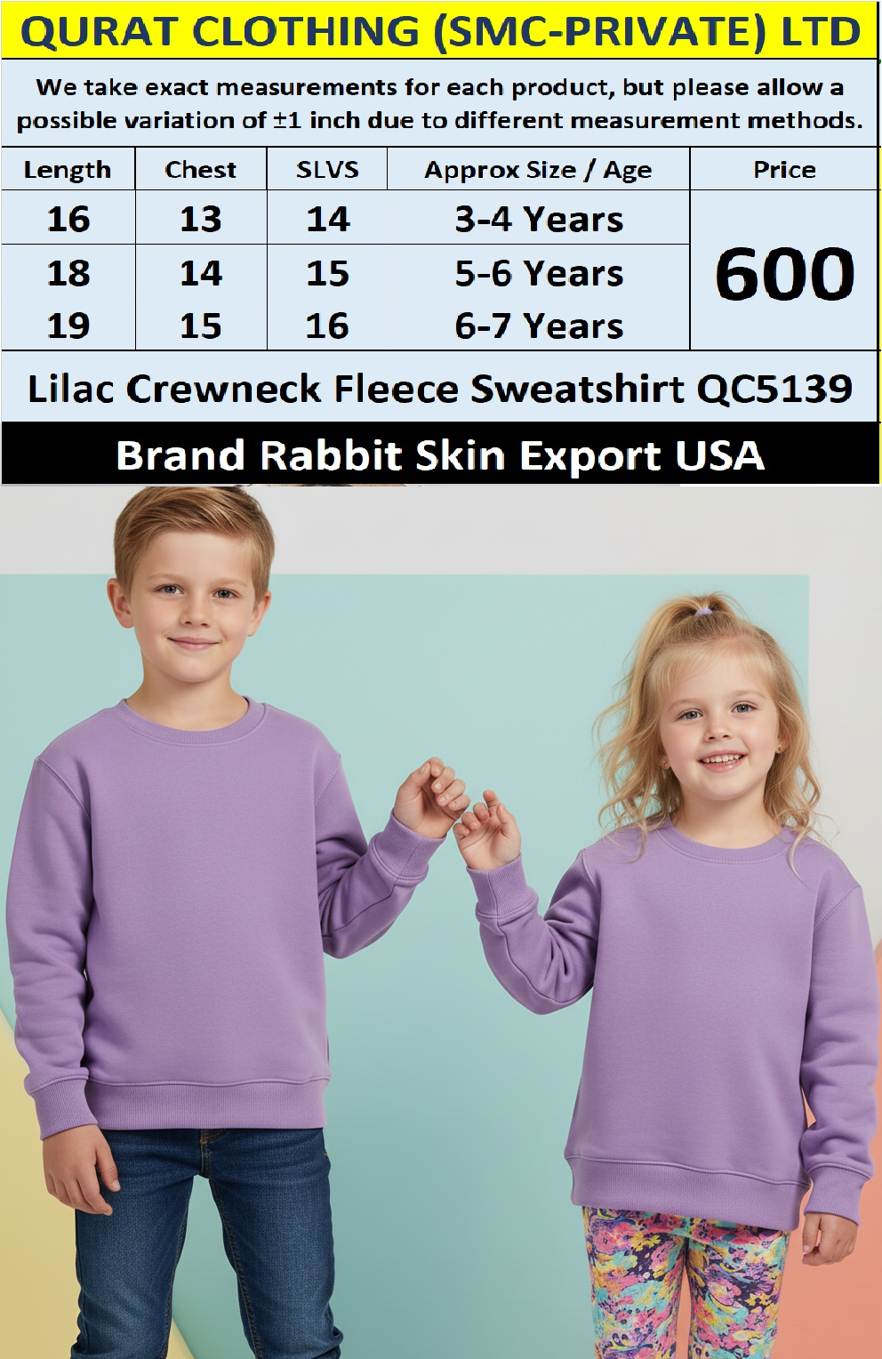 Rabbit Skin Brand Lilac Crewneck Fleece Sweatshirt QC5139 – Export USA