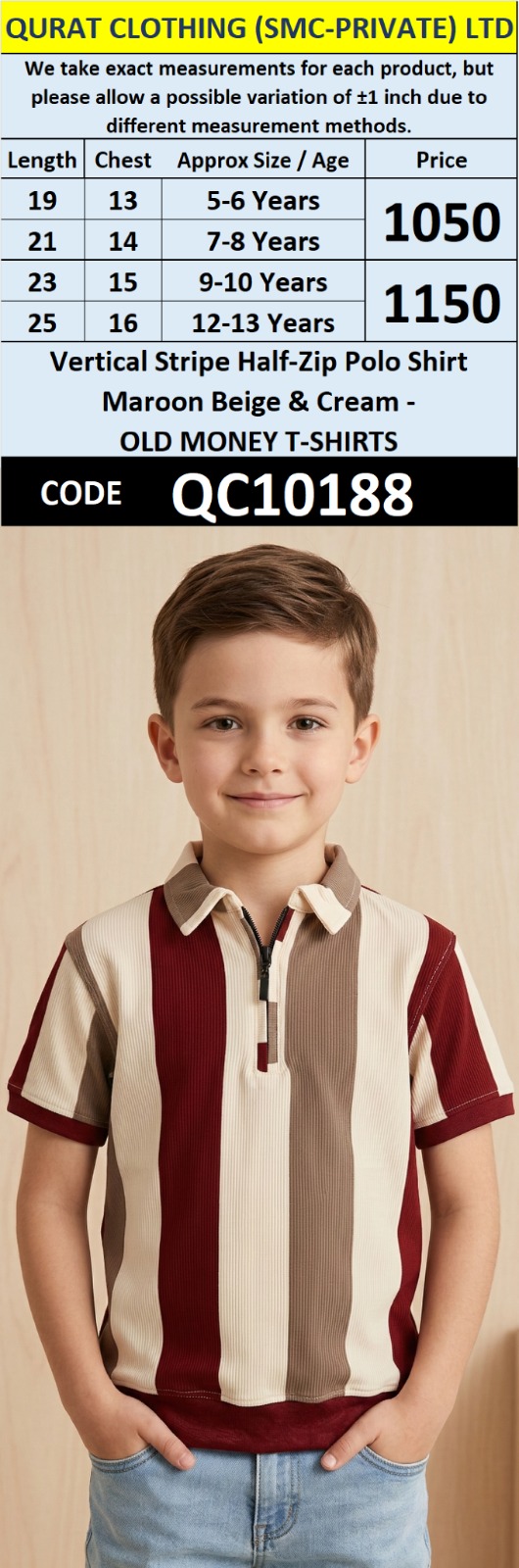 Vertical Stripe Half-Zip Polo Shirt Maroon Beige & Cream – OLD MONEY T-SHIRTS QC10188