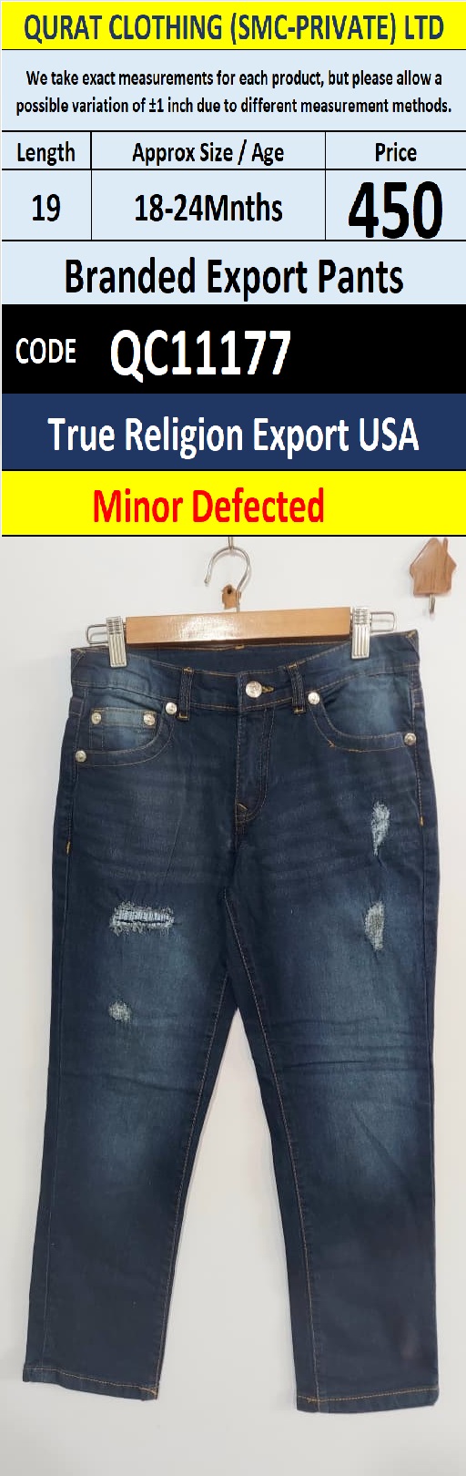 True Religion USA Dark Blue Distressed Branded Export Pant – QC11177 - (Minor Defected)