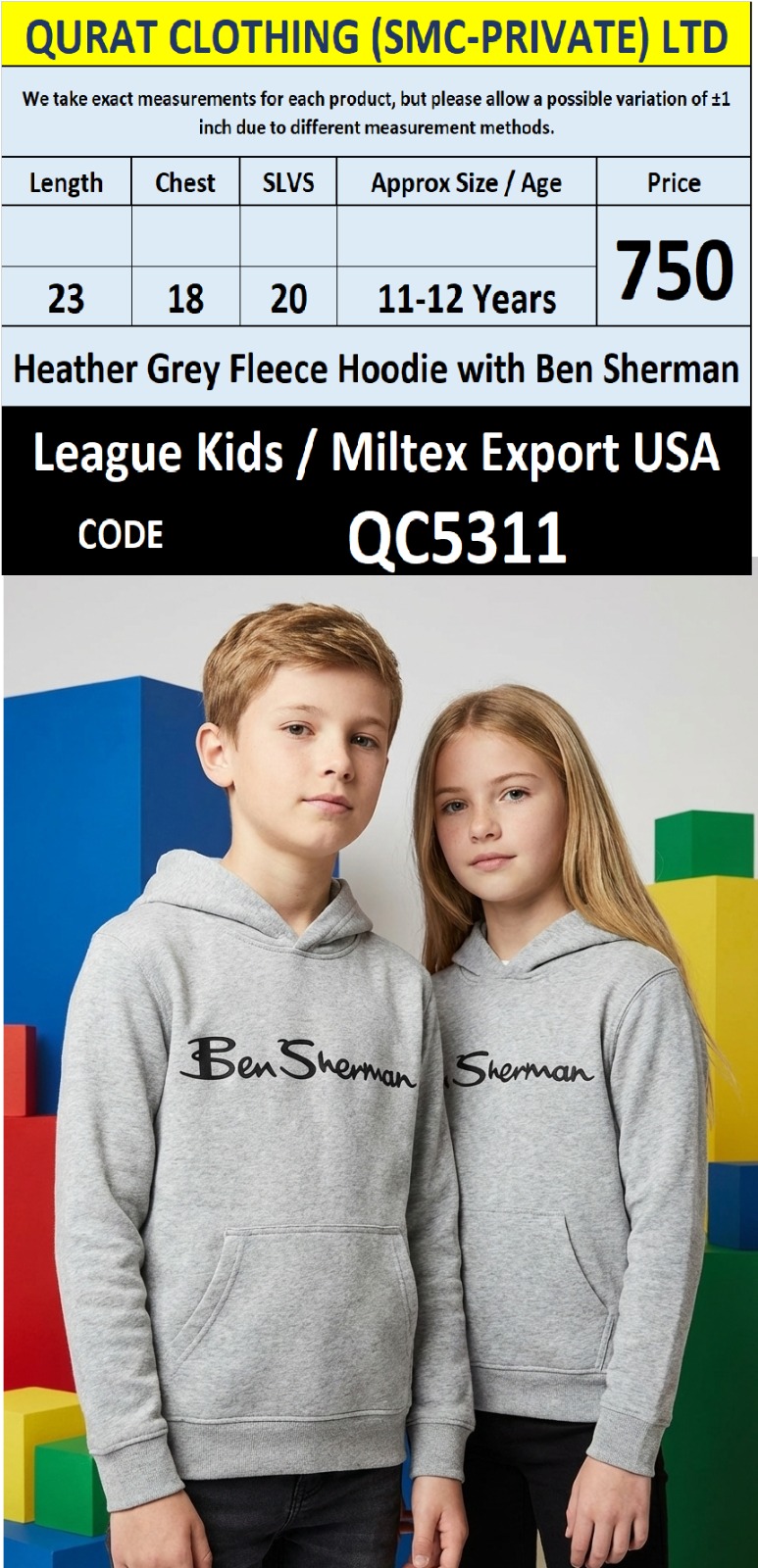 Heather Grey Fleece Pullover Hoodie Ben Sherman Print Kids QC5311