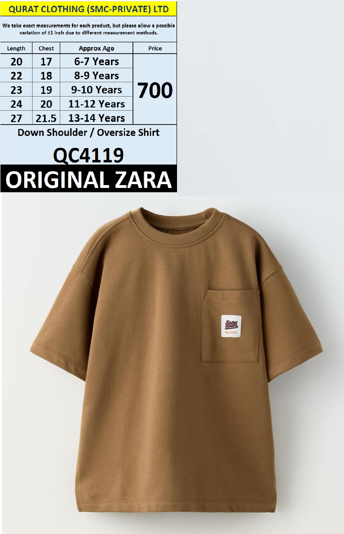 Original Zara Brand Trending Down Shoulder / Over Size T-shirt Export Spain, UK & USA - QC4119