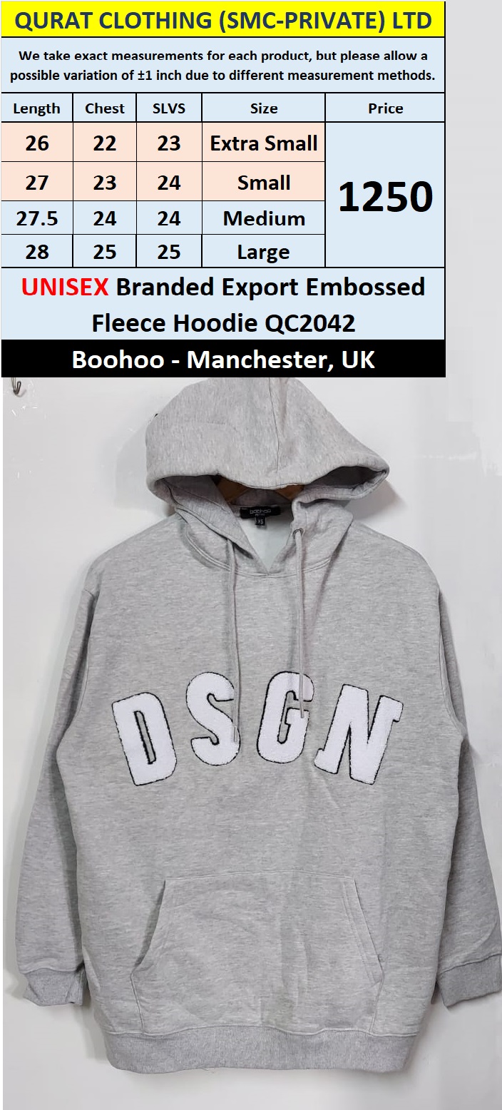 Boohoo Unisex Branded Export Embossed Fleece Hoodie QC2042 Export Manchester, UK