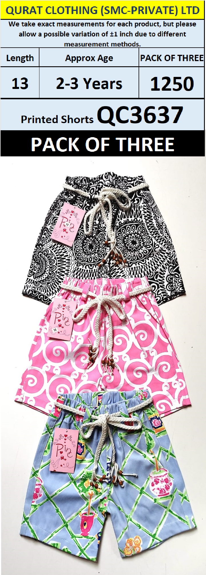 Pack of Three Girls Printed Shorts QC3637
