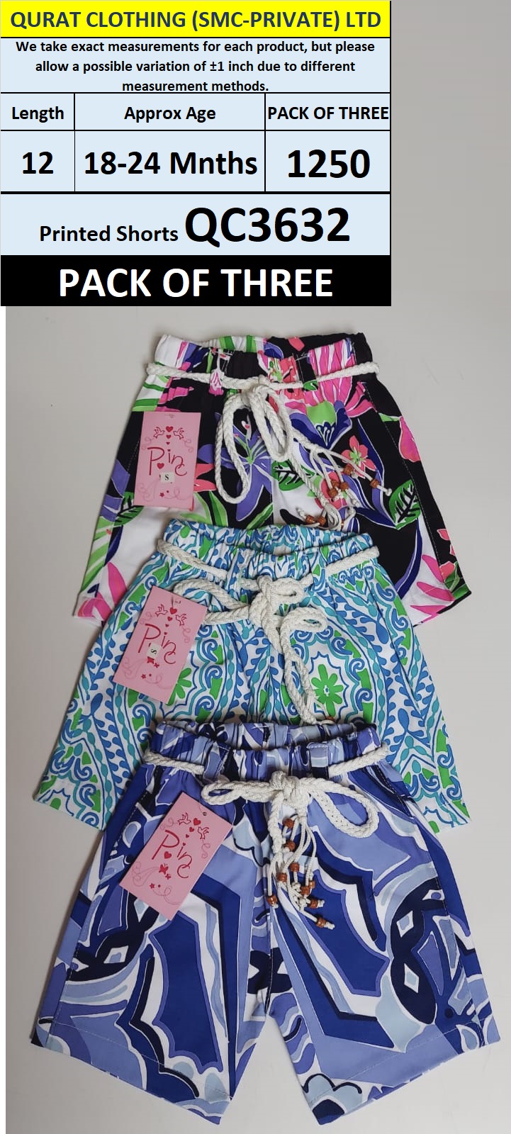 Pack of Three Girls Printed Shorts QC3632
