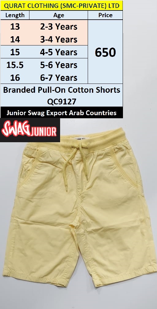 Junior Swag Brand Adjustable Cotton Pull-On Shorts QC9127 Export KSA