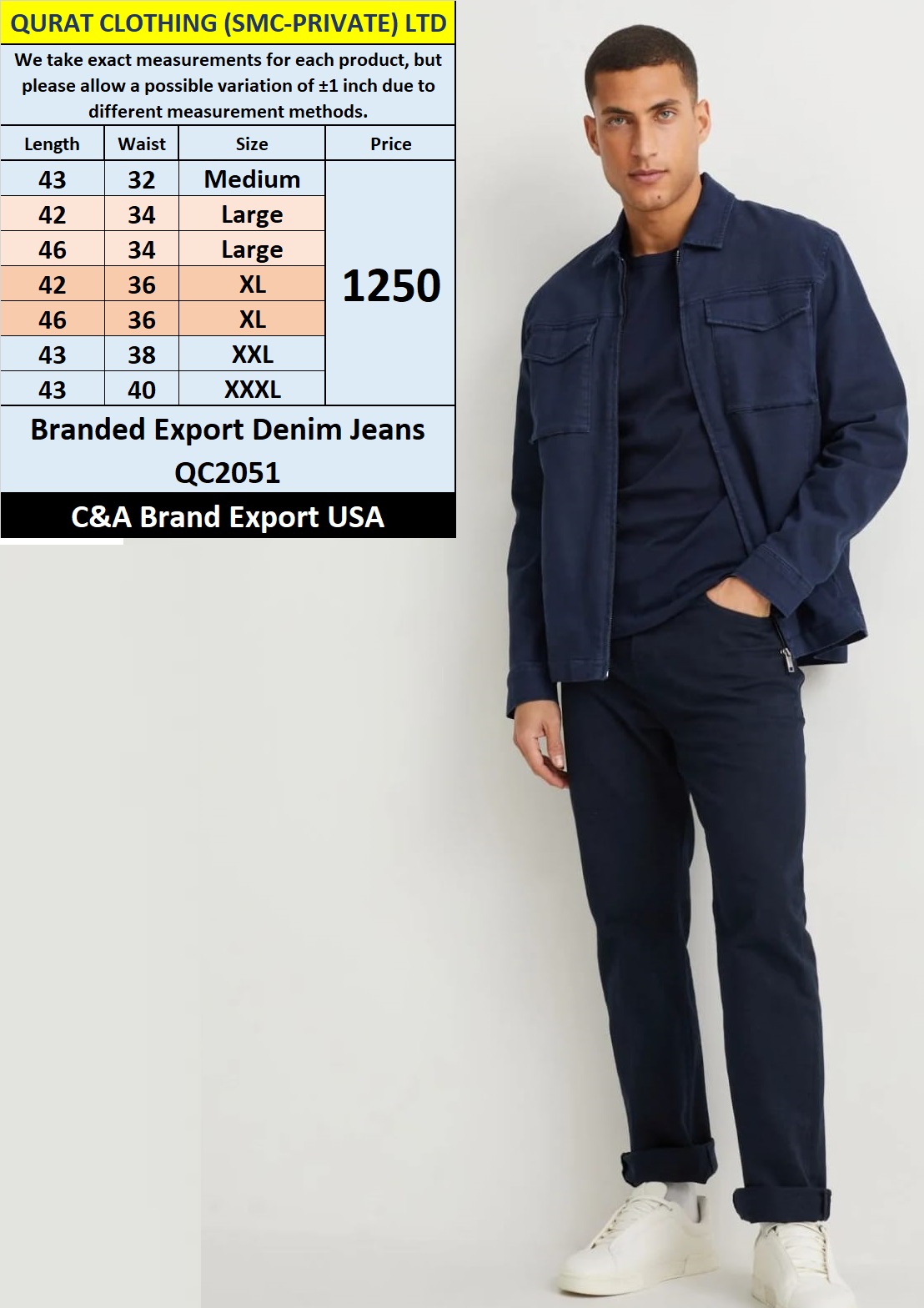 C&A Brand Export Denim Jeans Pant QC2051 Export USA