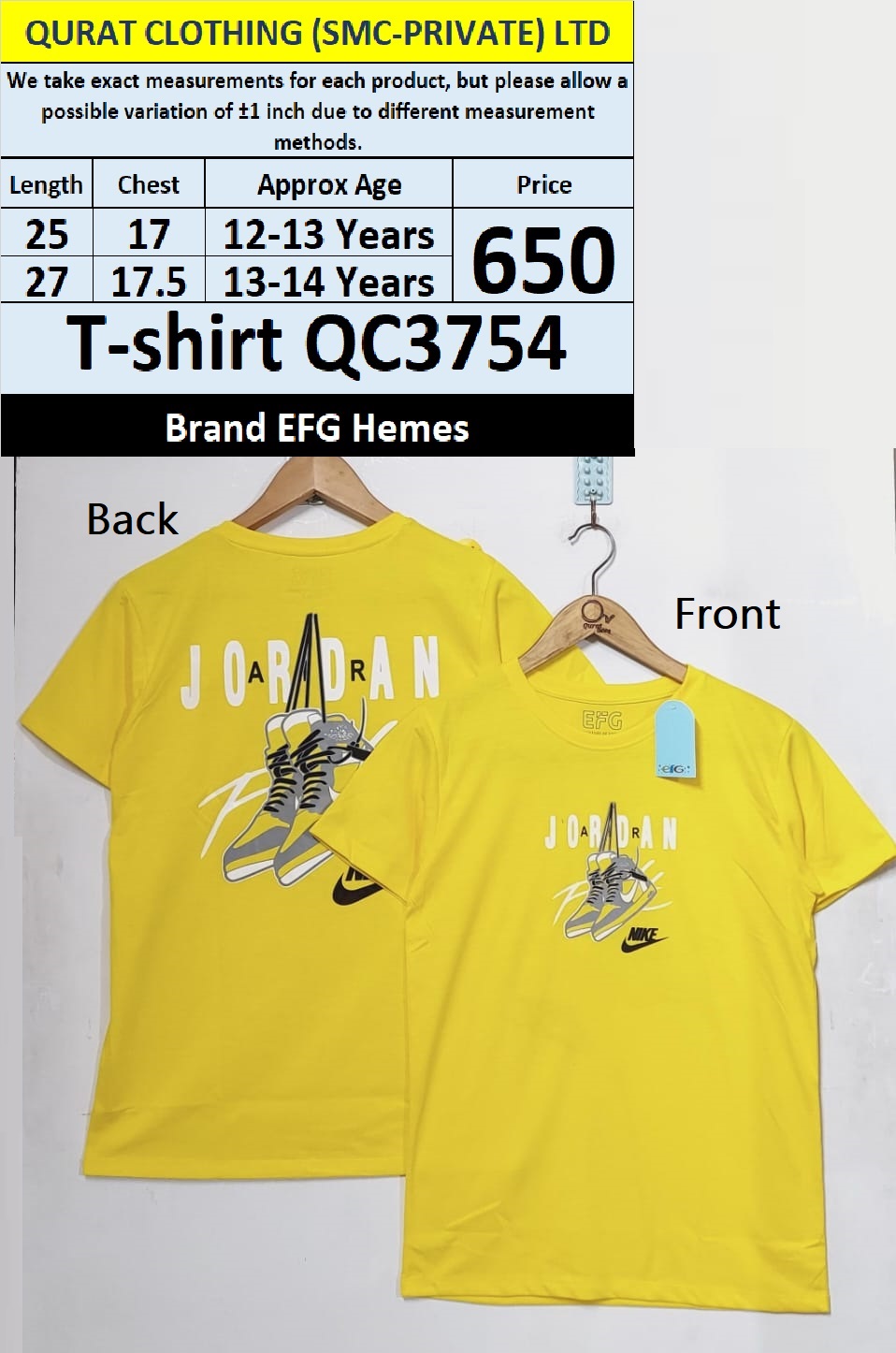 Brand EFG Hemes Yellow Jordan T-Shirt QC3754