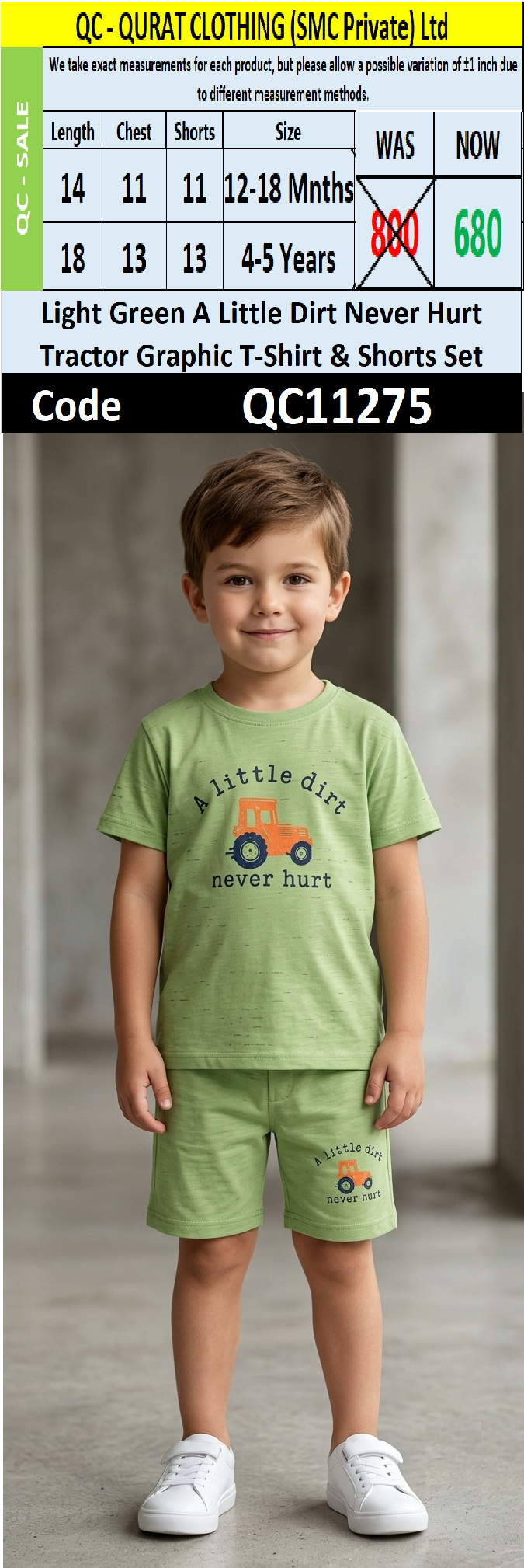Light Green A Little Dirt Never Hurt Tractor Graphic T-Shirt & Shorts Set – QC11275
