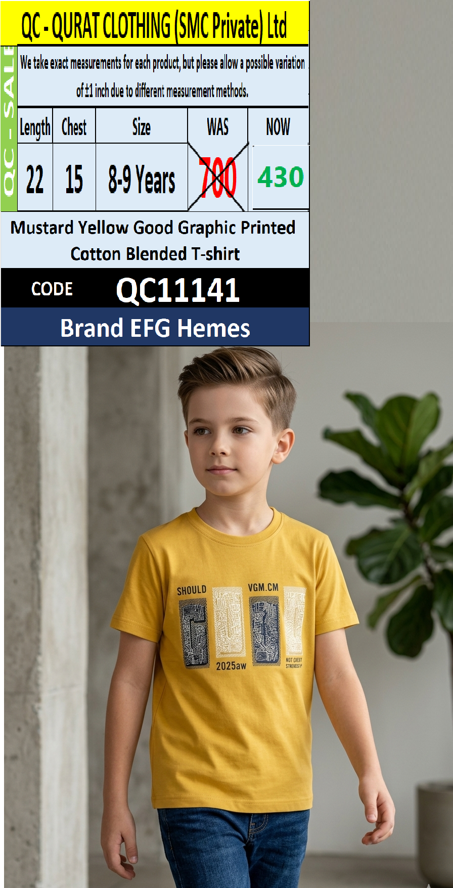 Mustard Yellow Good Graphic Printed Cotton Blended T-shirt QC11141 – EFG Hemes