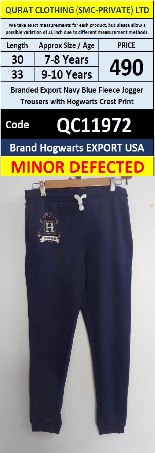 Hogwarts Export USA Branded Export Navy Blue Fleece Jogger Trousers with Hogwarts Crest Print Minor Defected – QC11972