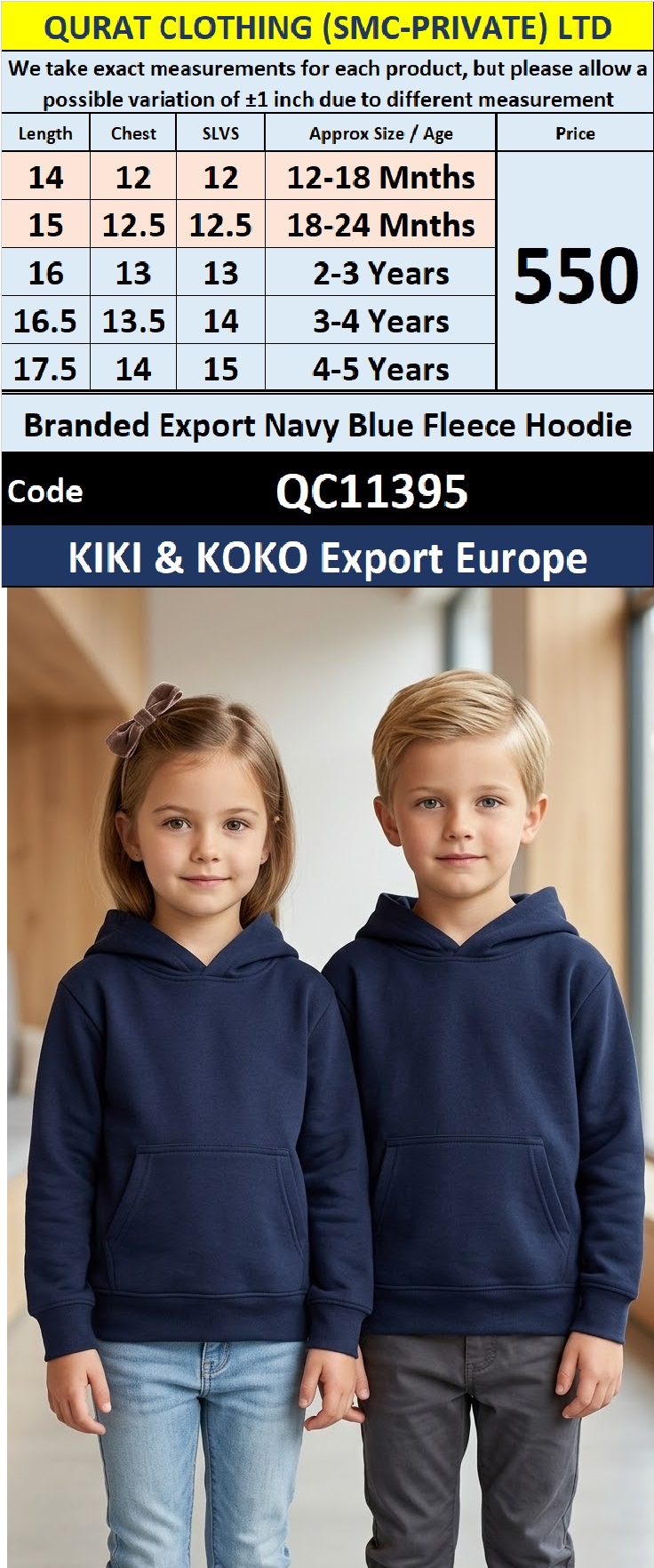 Branded Export Navy Blue Fleece Hoodie – KIKI & KOKO Export Europe – QC11395