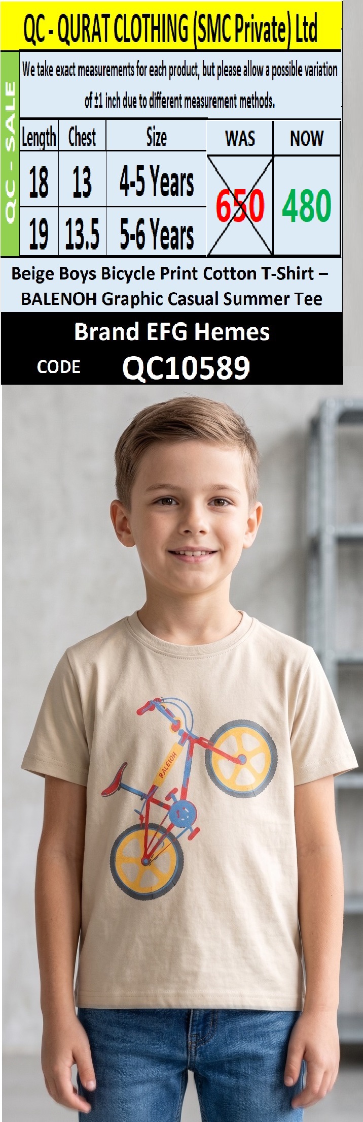 Beige Boys Bicycle Print Cotton T-Shirt – BALENOH Graphic Casual Summer Tee QC10589