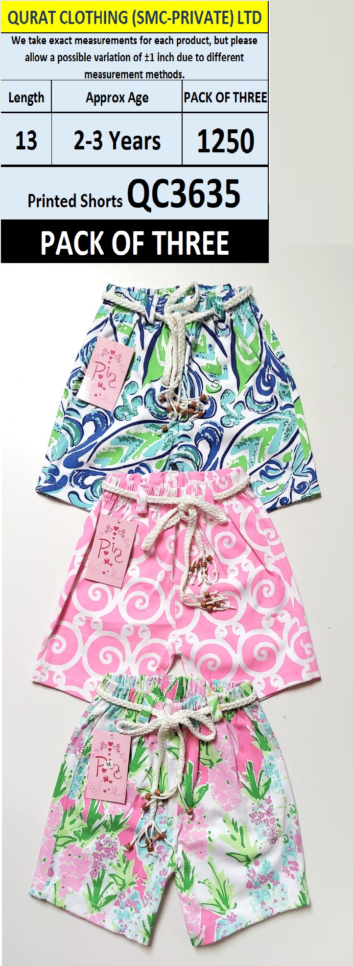 Pack of Three Girls Printed Shorts QC3635