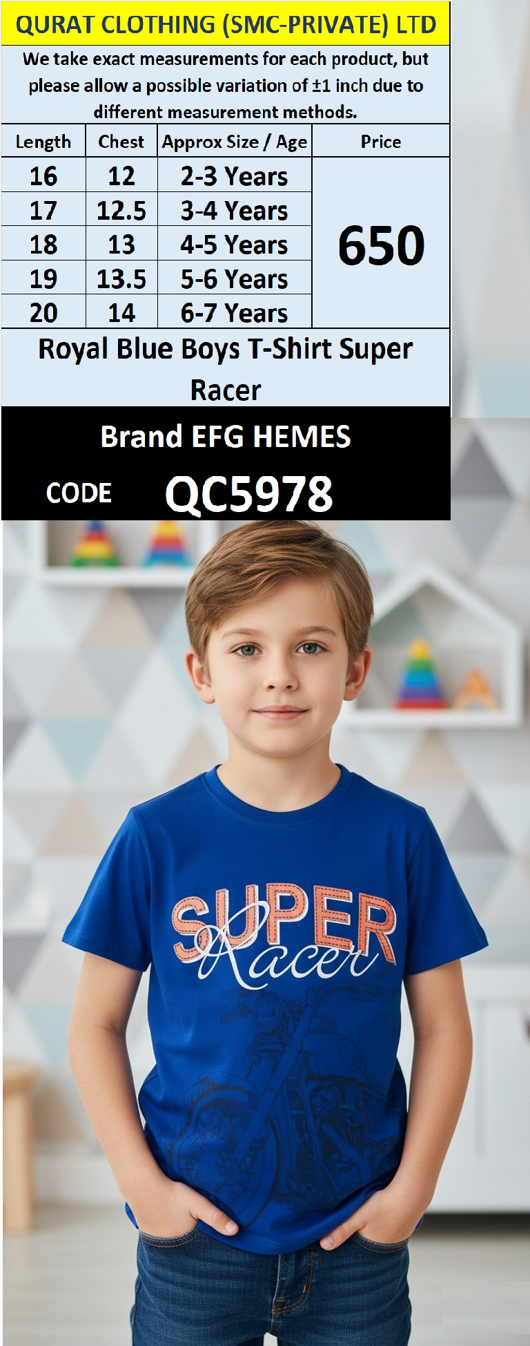 Royal Blue Cotton Blended T-Shirt SUPER RACER Printed Graphic – Kids Casual Tee – QC5978