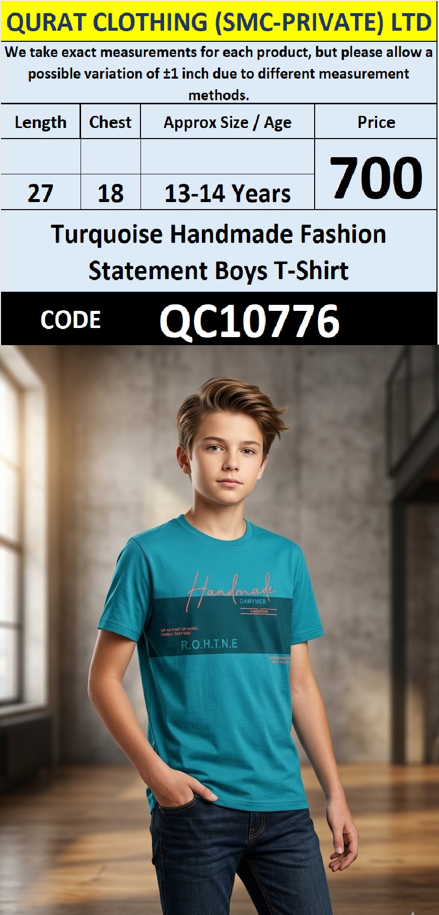 Turquoise Handmade Fashion Statement Boys T-Shirt QC10776