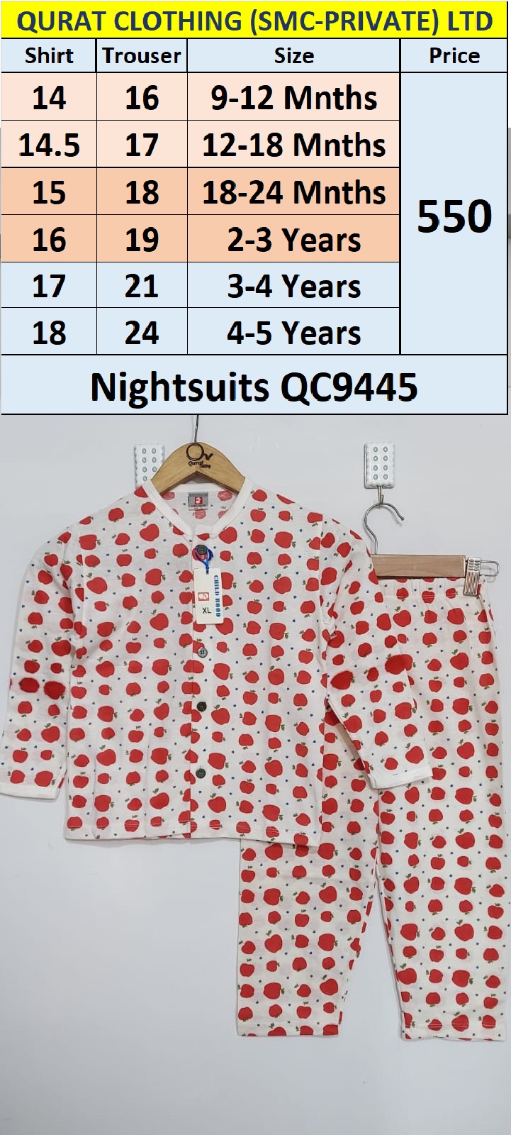 Front Open Apple Prints Night Suits QC9445