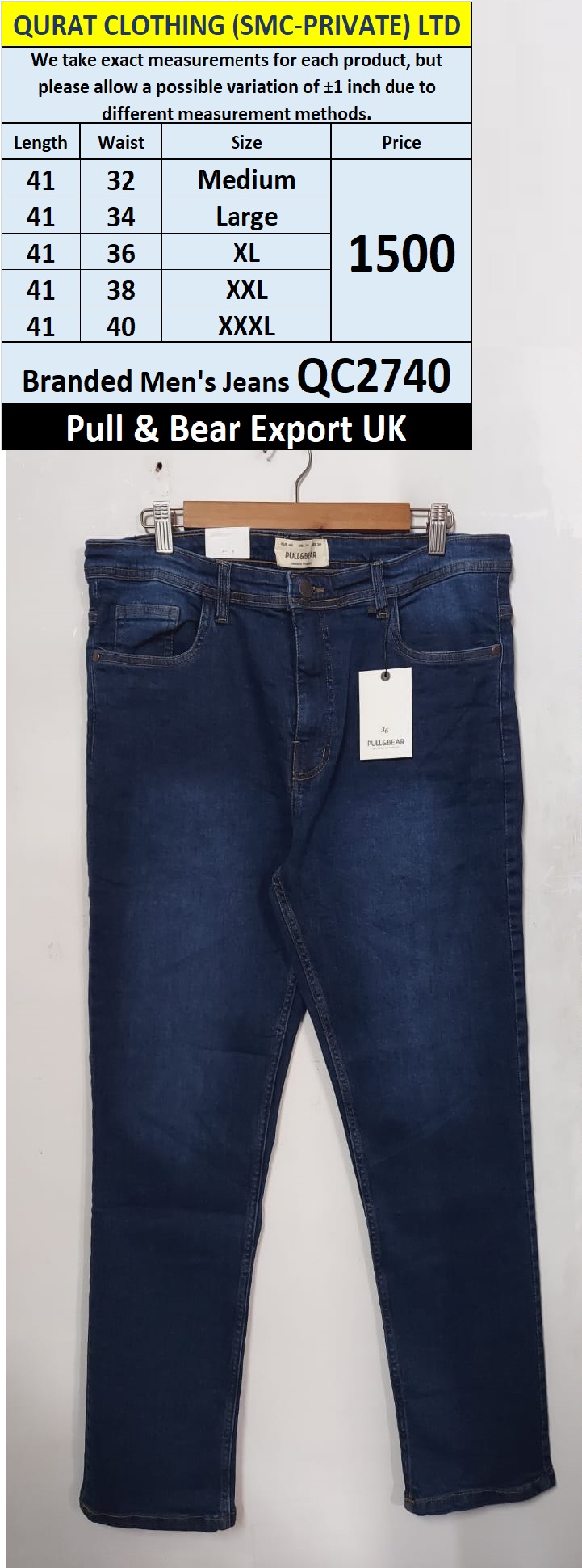 Pull & Bear Brand Men's Jeans QC2740 Export United Kingdom  - QC2740