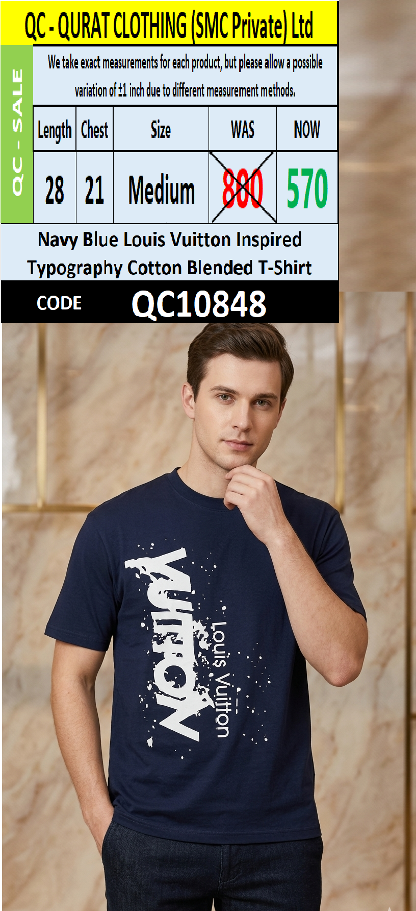 Navy Blue Louis Vuitton Inspired Typography Cotton Blended T-Shirt – QC10848