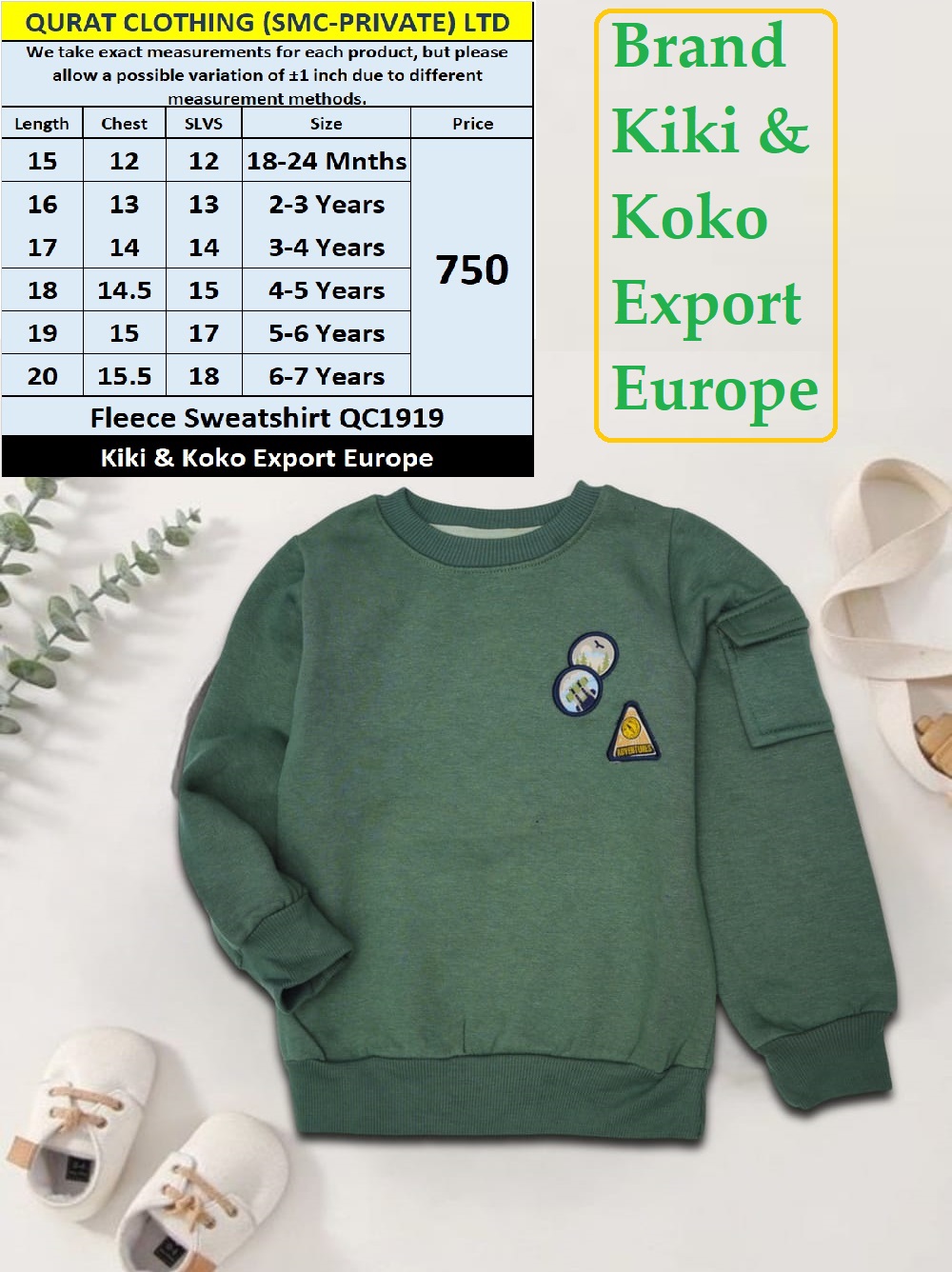 Kiki & Koko Brand Fleece Sweatshirt QC1919 Export Europe 