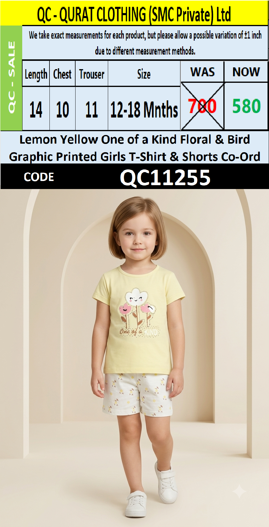 Lemon Yellow One of a Kind Flower Graphic Girls T-Shirt & Printed Shorts Set QC11255