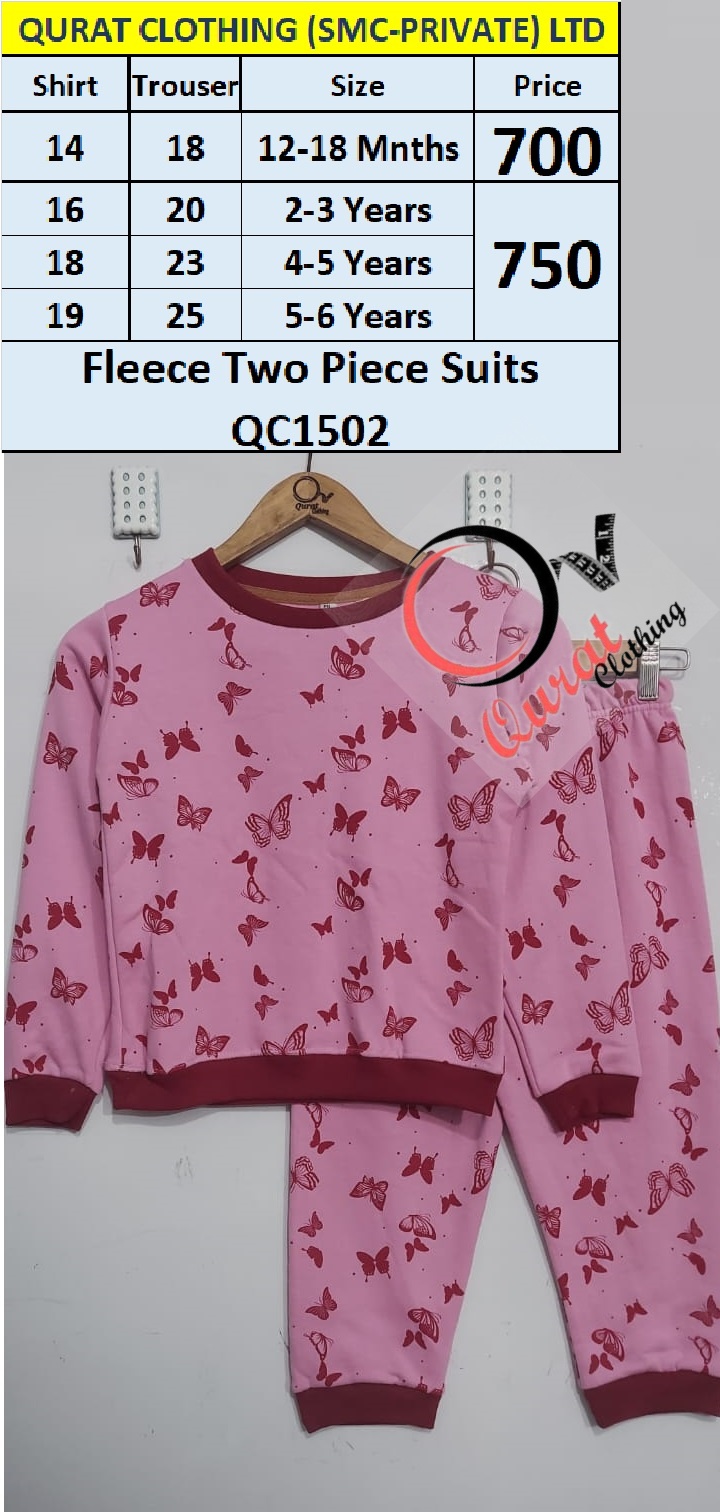 Pink with Red Beautiful Butterflies Print Fleece Two Piece Suits QC1502