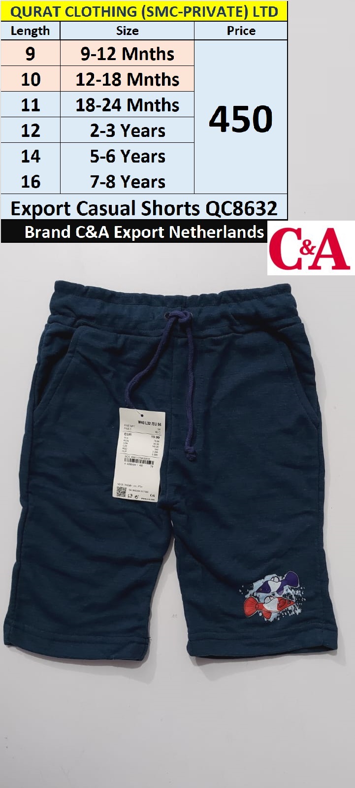 C&A Branded Fishes Print Shorts QC8632 Export Netherlands