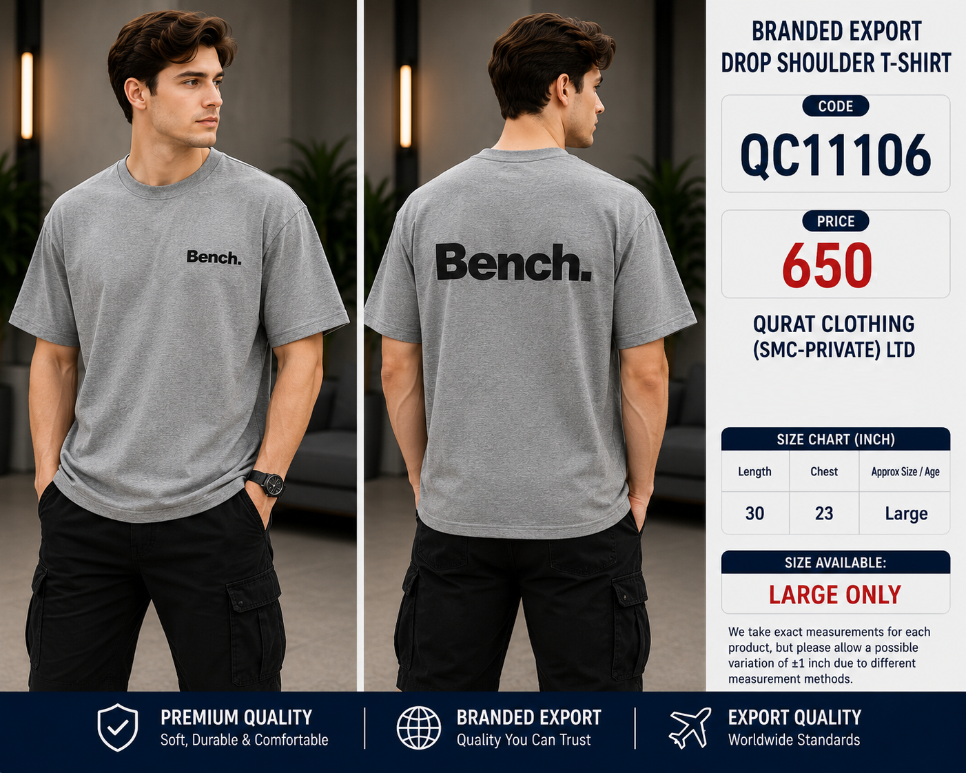 BRANDED EXPORT DROP SHOULDER T-SHIRT QC11106 – Bench Export