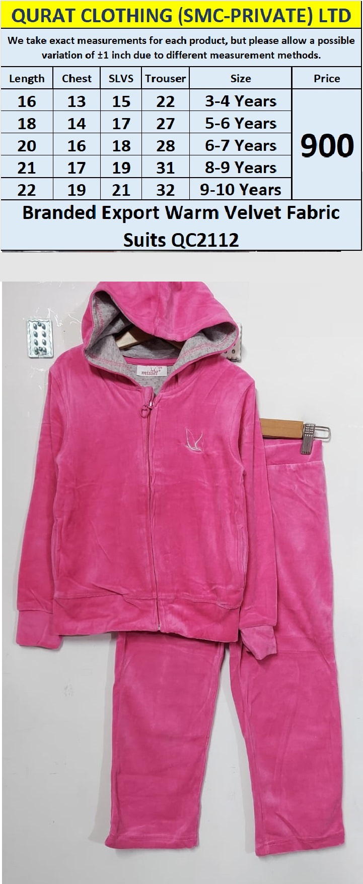 Branded Export Warm Velvet Fabric Suits QC2112
