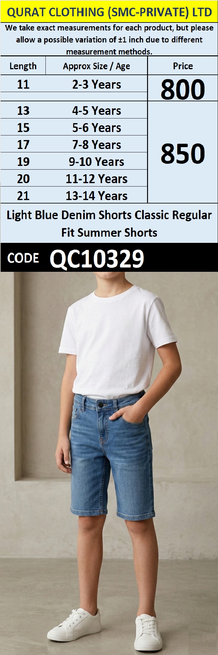 Light Blue Denim Shorts Classic Regular Fit Summer Shorts – QC10329